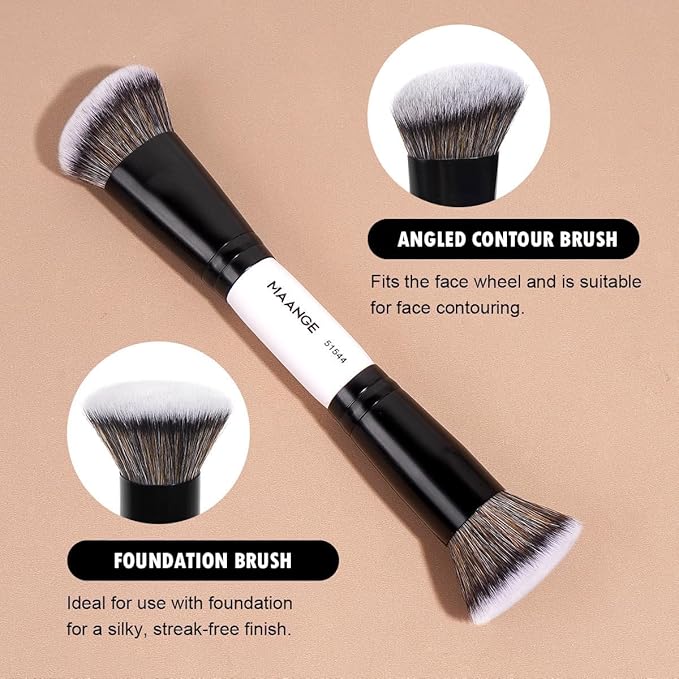 MAANGE 4 PCS Foundation Contour Conceal Brush Set, Makeup Brushes, Eyeshadow Concealer Brush, Double Sided Foundation Contour Blush Highlight Blending Eyebrow Brush For Liquid, Cream, Loose Powder