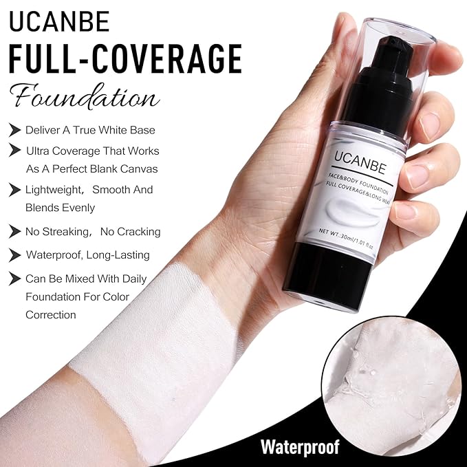 UCANBE Purple Halloween Makeup Kit – Witch Devil Sorceress Ursula Makeup Set for SFX Costume Cosplay - Eyeshadow Palette, White Foundation, Purple Lipstick, Black Eyeliner, Setting Powder & Sponges