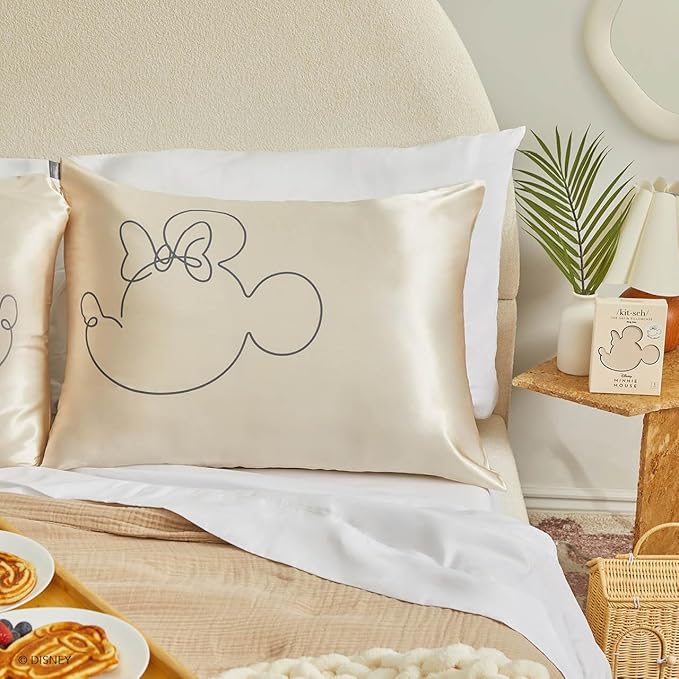 Kitsch & Disney Minnie Mouse Satin Pillowcase with Zipper Softer Than Silk, Cooling Pillow Case for Hair & Skin, Wrinkle-Free, Machine Washable, Queen/Standard (19x26)