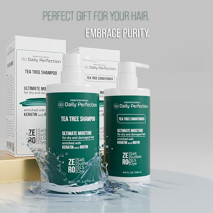 (dp) Tea Tree Shampoo & Conditioner – Hydrate & Soothe Dry Scalp and Hair – Clean + Salon-Grade Formula with Biotin & Keratin