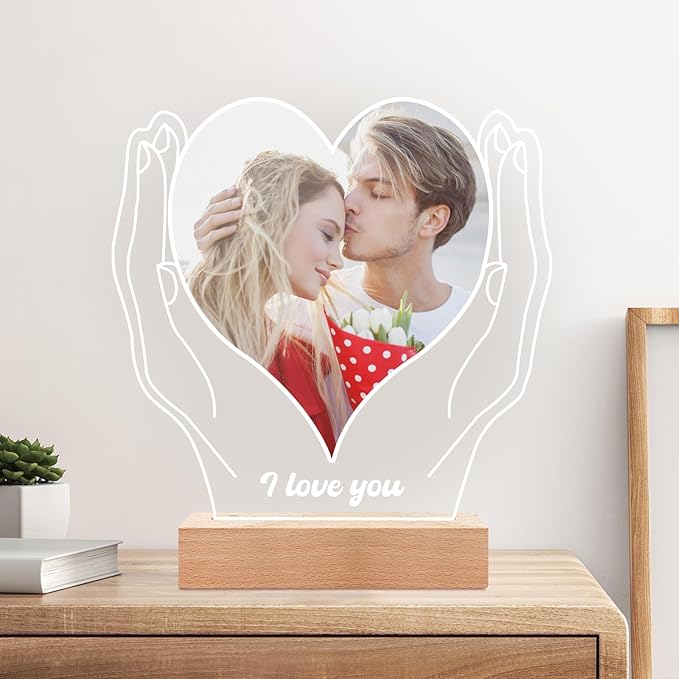 Personalized Anniversary Couple Gifts for Women & Men, Custom Picture Frame with Photo, Personalized Photo Frame with Night Light, Christmas Birthday Gifts for Her Him Girlfriend Boyfriend