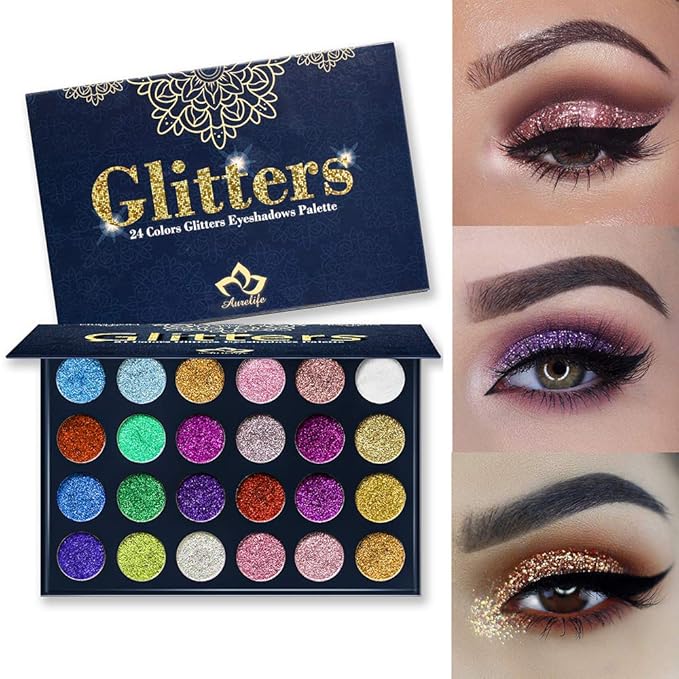 24 Color Pressed Glitter Eyeshadow Palette - Mineral Ultra Shimmer Makeup Palette Eye Shadow Powder Long Lasting Waterproof