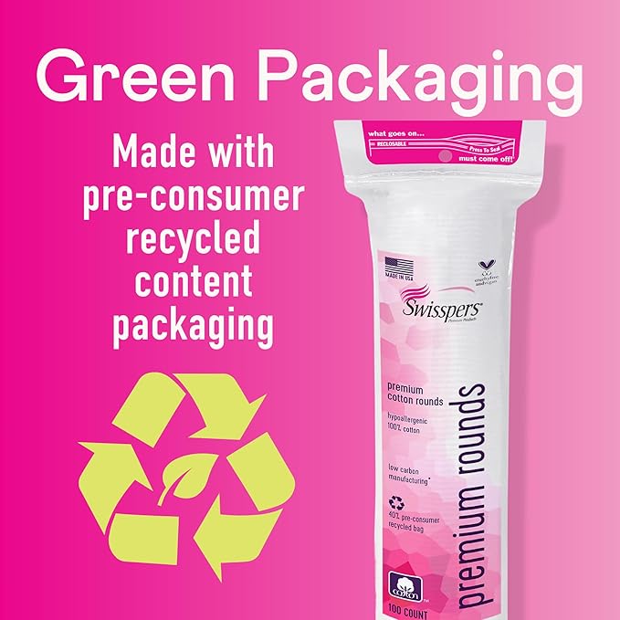 Swisspers Premium Cotton Rounds – 100 Count (Pack of 6) - 100% Pure Cotton - Soft, Absorbent, Hypoallergenic Pads for Makeup Removal, Skincare, Baby Care and Facial Cleansing - Lint Free