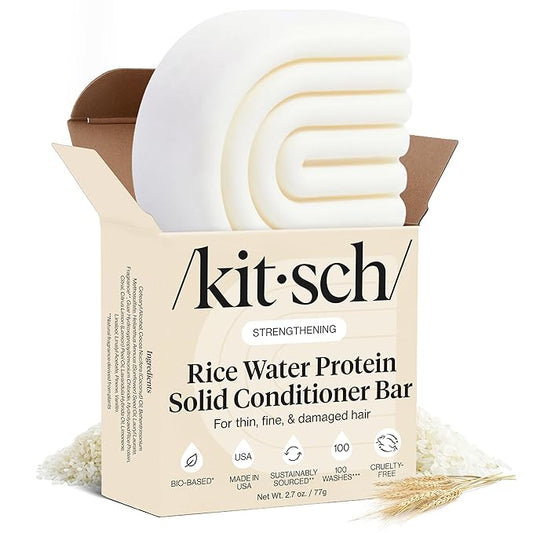 Kitsch Rice Water Conditioner Bar for Hair Growth – Rice Protein Hair Conditioner Bar to Repair Damage, Prevent Split Ends & Boosts Shine – Paraben, Silicone & Sulfate-Free Hair Care - 2.7 oz