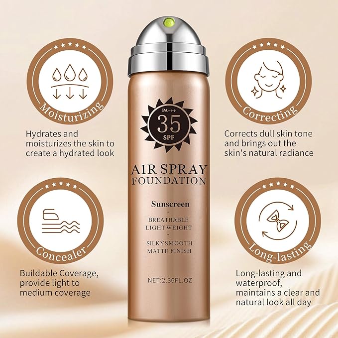 Airbrush Foundation Spray,Silk Flawless Airbrush Makeup,Buildable Coverage Foundation for Older Women,Teenagers,Middle-aged,Waterproof base de maquillaje (01 Natural/Warm Porcelain)