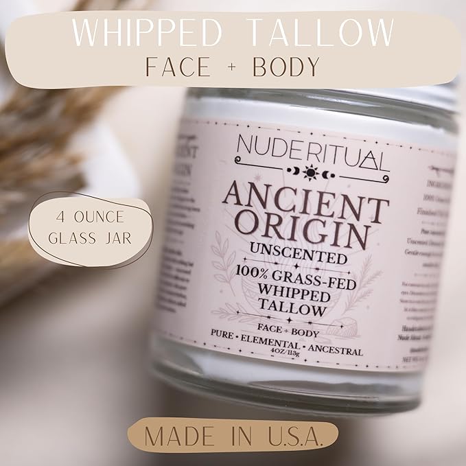 100% Grass-Fed Whipped Tallow Balm for Skin Care – Face + Body – Natural Moisturizer Lotion for Sensitive Skin, 4 oz (Unscented)