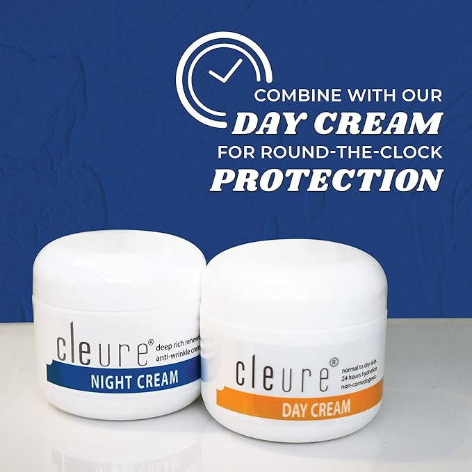 Cleure Hyaluronic Acid & Shea Butter Anti-Aging Night Cream/Day Cream Skincare Set for Sensitive Skin, Gluten, Salicylate, Paraben & Fragrance Free