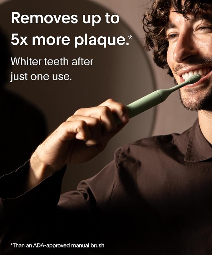 SURI Recyclable Plant-Based, Electric Toothbrush Heads - Built-in Tongue Scraper, Long Lasting Replacement Heads | Compatible Only Sonic Electric Toothbrush - Winter Fern, Pack of 3