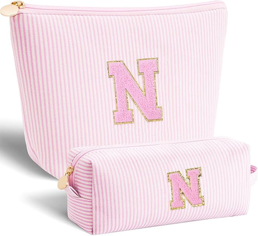 Personalized Makeup Bag for Women Girls - Fashion Cosmetic Bag Trendy Travel Toiletry Bag with Initials Letter - Teen Gifts - Pink,N