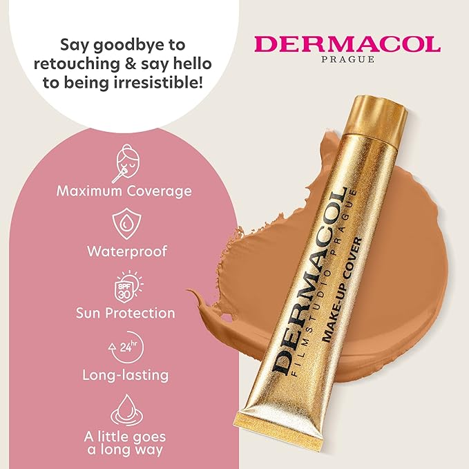 Dermacol - Full Coverage Matte Foundation with SPF 30, Waterproof Foundation for Oily Skin, Acne, & Under Eye Bags, Long-Lasting Makeup, 30g - Shade 224