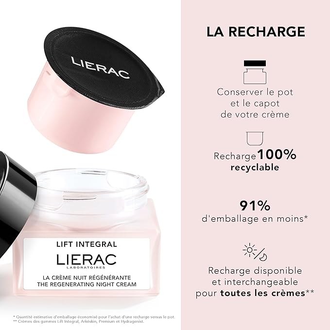 Lierac Lift Integral Regenerating Night Cream, Regenerates, Nourishes, Smoothes Wrinkles, Anti-Wrinkle, Facial Moisturizer, Firming & Smoothing Cream for Night Use - 50ml