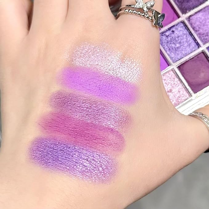 Go Ho 9 Colors Purple Eyeshadow Palette,Light to Dark Purple Eye Shadow Palette,Matte&Shimmer Eye Makeup Palette,Waterproof Powder Eyeshadow Makeup