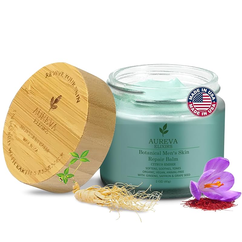 Men's Skin Repair Balm – Face & Body For All Skin Types – Soothes Acne, Sunburn, After Shave & Redness – With Sunscreen – Ember Citrus Scent, 2oz