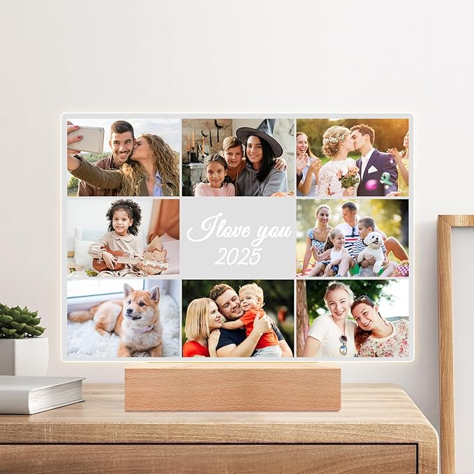 Custom Picture Frames with Photo, Personalized Photo Frame with Night Light, Customized Picture Frame, Personalized Christmas Birthday Gifts for Women, Men, Baby, Kid, Pet, Friend, Family