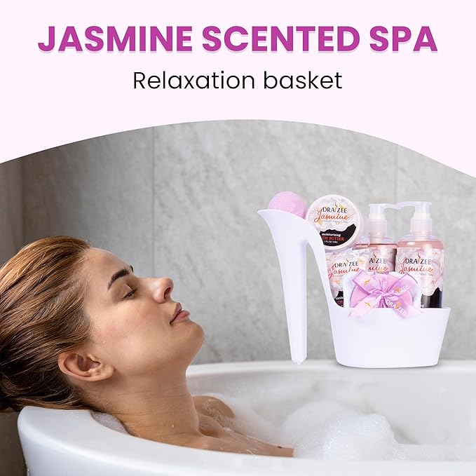 Luxury Spa Gifts for Women – 8 Pc Jasmine Scented Bath and Body Set with Bubble Bath, Lotion & More – Luxury Self Care Kit for Wife, Mom, Girlfriend, Birthday Gifts for Women by Draizee