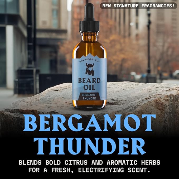 Striking Viking Beard Oil for Men - Naturally Derived Conditioner with Almond, Tea Tree, Argan & Jojoba Oil for Beard Growth, Softening & Moisturizing (2 Fl Oz (Pack of 1), Bergamot Thunder)