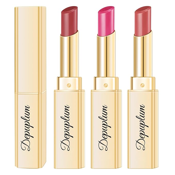 3Pc Hydrate Lipstick for Women Dark Red Hot Pink Nude Pink Moisture Lipstick Lip Gloss Long Lasting Lipsticks for Dry Lips, DM68/89/95