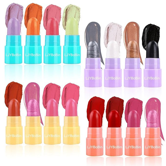 16PCS Mini Lipstick & Eyeshadow Stick Set, Multi Colored Ultra Matte Color Changing, Magic Glitter, Long Lasting Waterproof Capsule Pills