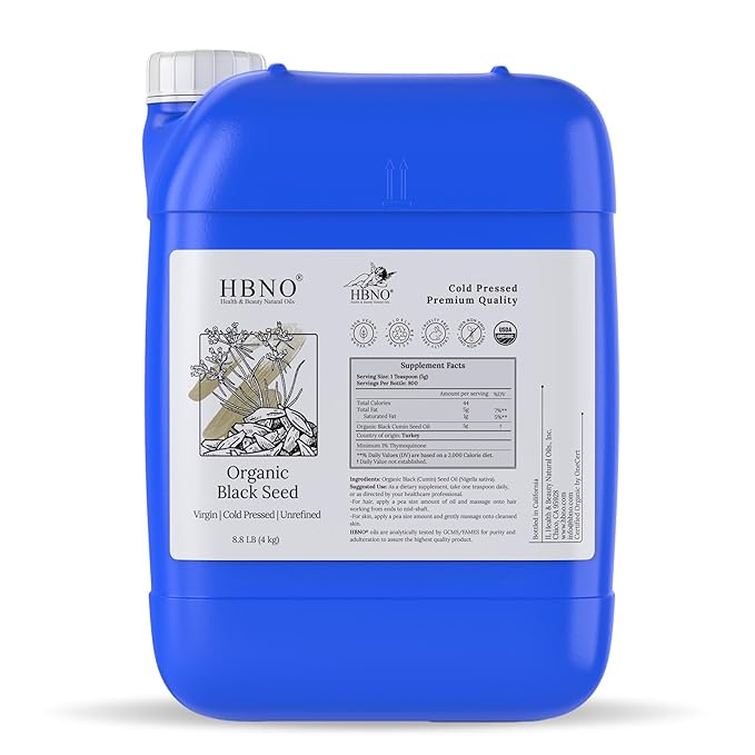 HBNO Organic Black Seed Oil - 8.8 lbs (4kg) - Ideal for Shampoos,Conditioners Soaps, Diffusers, Lotions, and Skin Care Products.