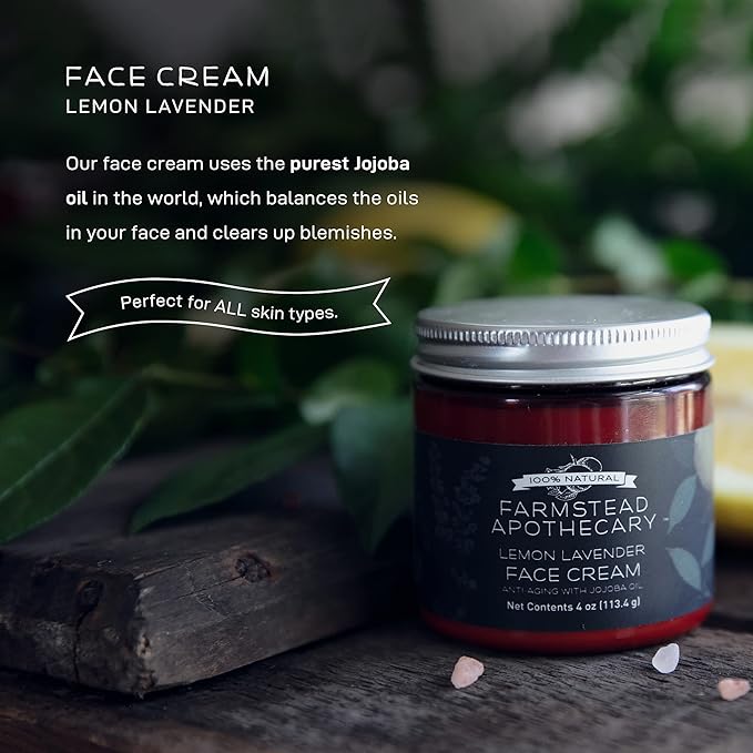 Farmstead Apothecary 100% Natural Anti-Aging Face Cream with Jojoba Oil, 4 oz (Lemon Lavender)