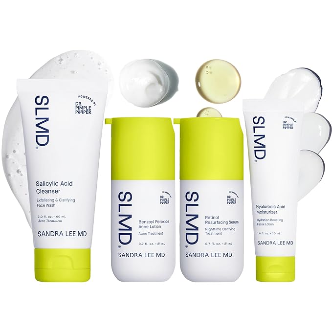 SLMD Skincare Set by Dr. Pimple Popper - 30-Day Skincare System, 4pc Kit, 3 Steps, 2x per Day Full Skin Care Set for Clearer, More Radiant Complexion, Travel Skin Care Set for Women and Men