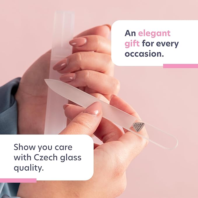 Bona Fide Beauty Czech Glass Nail File (Clear Color) - Crystal Fingernail File for Natural Nails with Clear Hardcase, Gifts for Women