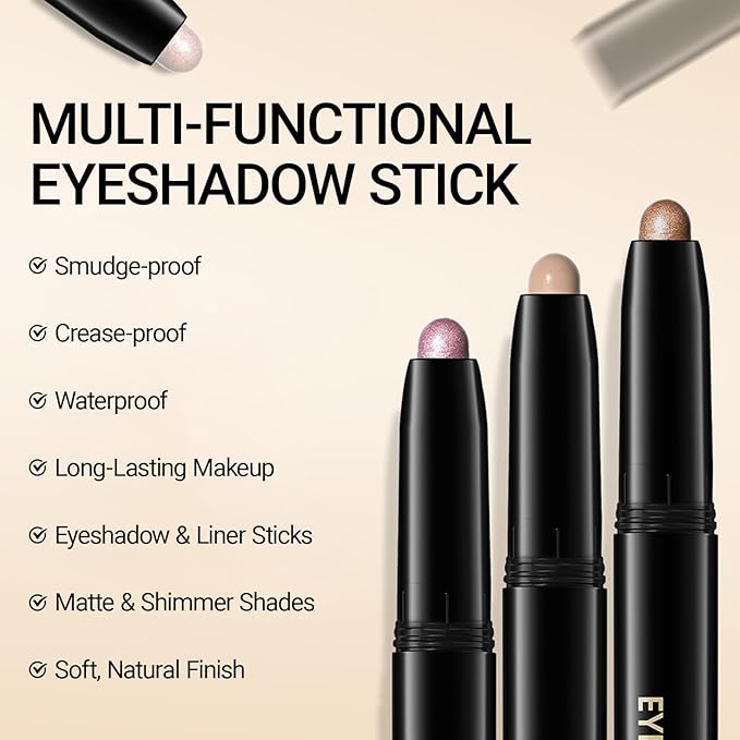 Erinde Waterproof Eyeshadow Stick, Cream Eye Shadow Stick, Long-Lasting, Crease-Proof, Cream to Powder Buildable & Blendable Eye Shadow Pencils Crayon, Vegan & Cruelty-Free, 13 Gray Brown