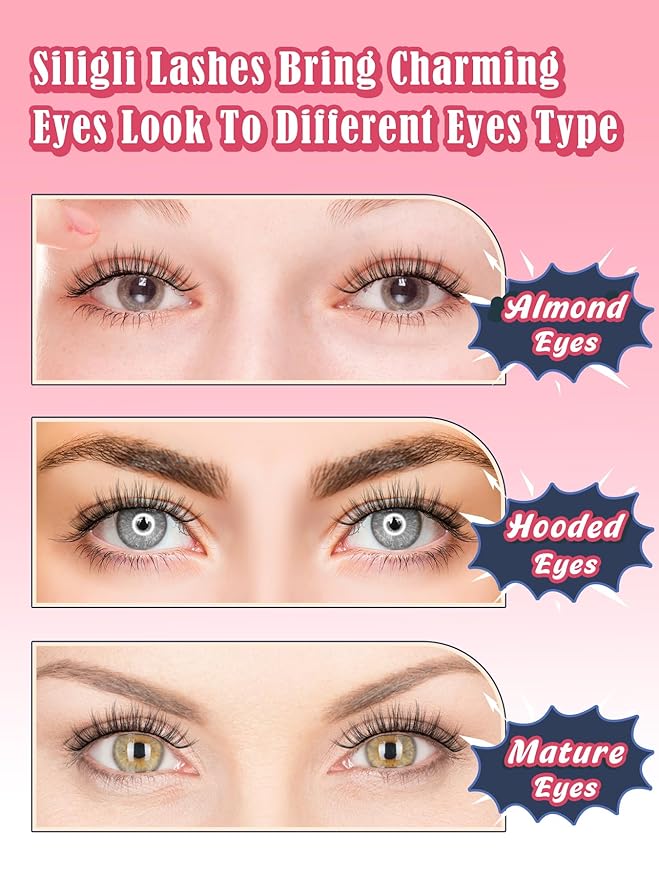 Wispy Lashes False Eyelashes 16mm Strip Lashes Fluffy Eyelashes C Curl Lash Strips Fake Eyelashes Natural with 0.1MM Thin Cotton Band Siligli 3D Volume Eyelash Pack 7 Pair