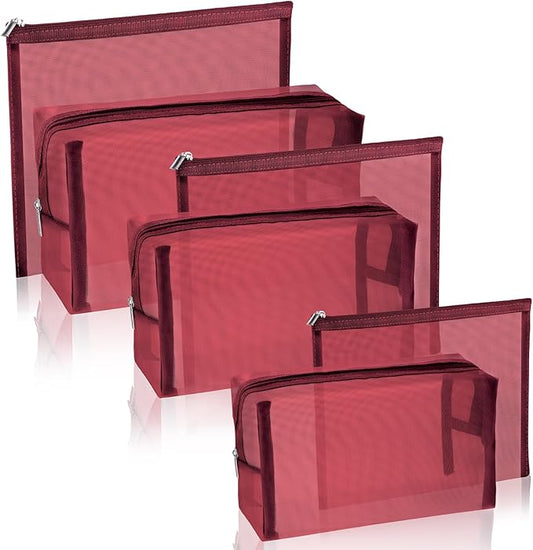 6 Pieces Mesh Makeup Bags Mesh Cosmetic Bag Portable Travel Organizing Zipper Pouch Toiletries Makeup Pouches for Home Office Travel Accessories