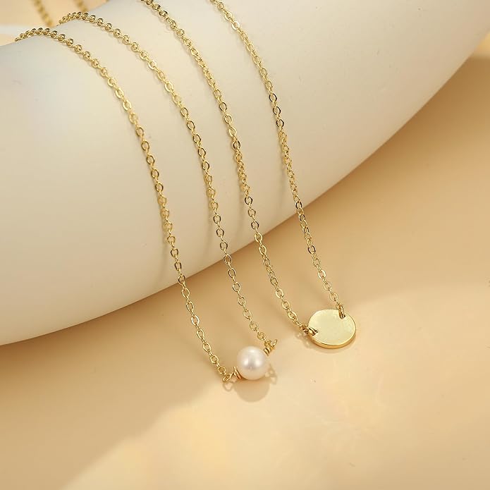 Dainty Gold Heart Necklace for Women - 14K Gold/Silver Plated Cute Heart Handmade Disc Circle Bee Choker Adjustable Necklace for Women Trendy Jewelry
