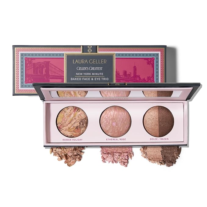LAURA GELLER NEW YORK Geller's Greatest New York Minute Face & Eye Palette - Includes Blush, Bronzer and Eyeshadow Duo - Travel-Friendly Makeup Compact for Mature Skin