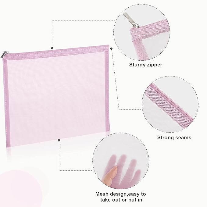 6 Pieces Mesh Makeup Bags Mesh Cosmetic Bag Portable Travel Organizing Zipper Pouch Toiletries Makeup Pouches for Home Office Travel Accessories