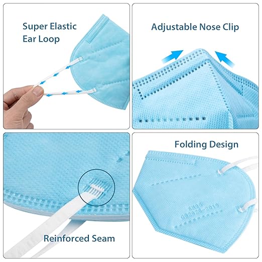 KN95 Face Masks 50 Pcs, 5-Ply Protection Blue KN95 Mask, Disposable Face Masks for Adults