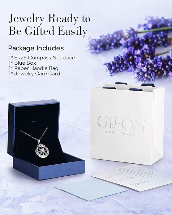 S925 Necklace Gift for Wife |Compass Jewelry |Women Anniversary |Sterling Silver |Girlfriend Birthday Gifts for Her Valentines |I'd be Lost without You |Jewel 18K Gold