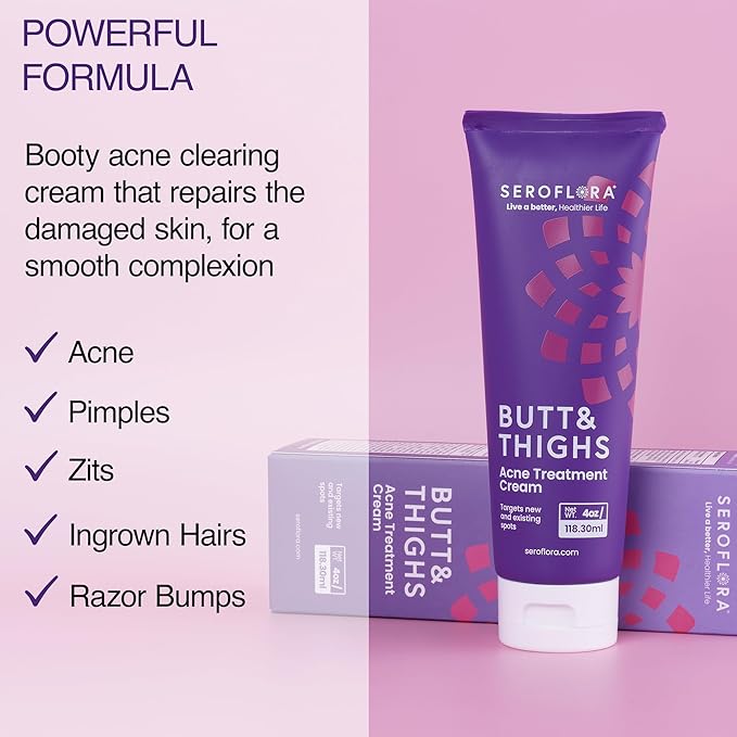 Butt Acne Clearing Treatment Cream - Reduce Bum Acne, Pimples & Zits - Clearing Acne Lotion for Buttocks - 2% Salicylic Acid for Acne Prone Skin (4oz) Made in USA.