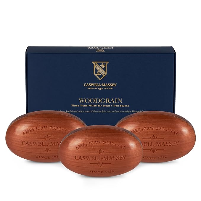 Caswell-Massey Triple Milled Heritage Woodgrain Sandalwood Three-Soap Set, Scented & Moisturizing Bath Soap, Made In The USA, 3 Count (Pack of 1)