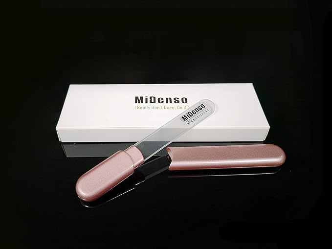 Premium Glass Nail File with Case, Crystal Diamond Salon Best Beauty Nail Buffer for Natural and Acrylic Nails Christmas Gift for Woman and Man,Apricot