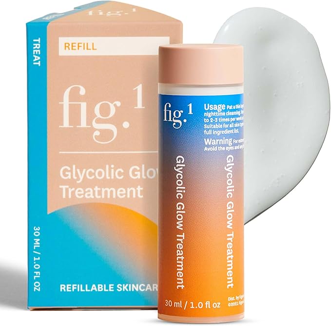 Fig.1 Glycolic Glow Treatment Refill – 4% Glycolic Acid Face Exfoliant, Smoothing Emulsion for Radiant Skin, Hydrating PHA & Squalane, Vegan, 30 ml