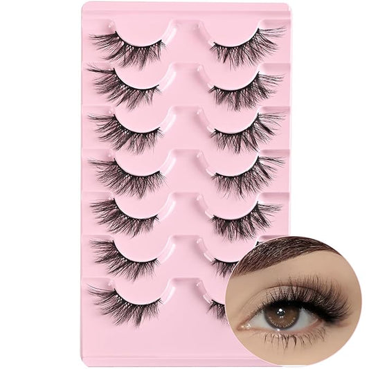 FARRED Half Lashes Cat Eye Lash Wispy Fake Eyelashes Short 7 Pairs Natural Strip Lash Fluffy Mink Fox Eye Lashes Pack Small Full Pestañas (A13 | 5-14MM)
