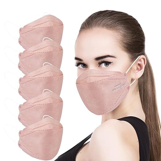 akgk KN95 Face Masks 50 Pack, 5-Ply Disposable Blush Pink Face Mask Against PM 2.5 Smoke and Dust