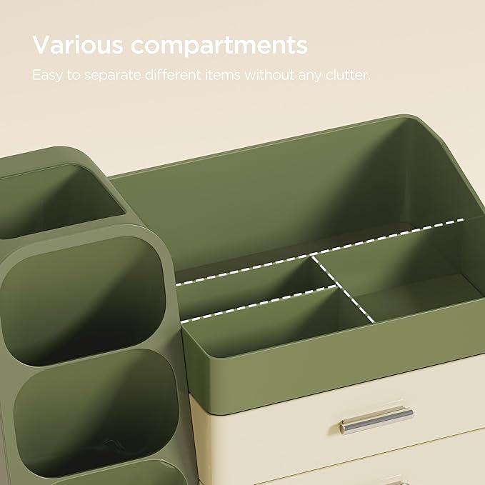 HBlife Makeup Organizer with Brush Holder for Vanity, Large Plastic Bathroom Countertop Organizer Skin Care Storage, Easy to Store Lipsticks, Nail Polishes, Perfumes, Eyeshadow Palettes, Mix Green