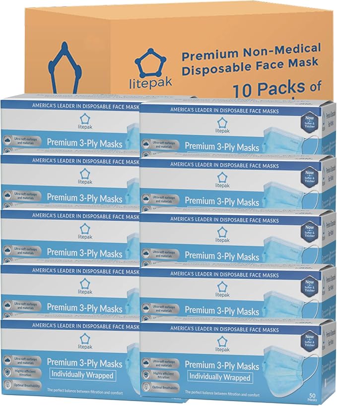 Litepak 500pcs Premium Disposable Face Mask SOFT 3ply Nose Wire