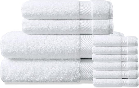 Delara Organic Cotton Luxuriously Plush Bath Towel 10 Piece Set|GOTS & Oeko-TEX Certified|Premium Hotel Quality Towels|Feather Touch Technology|650 GSM Long Staple|Soft, Quick Dry & Ultra-Absorbent