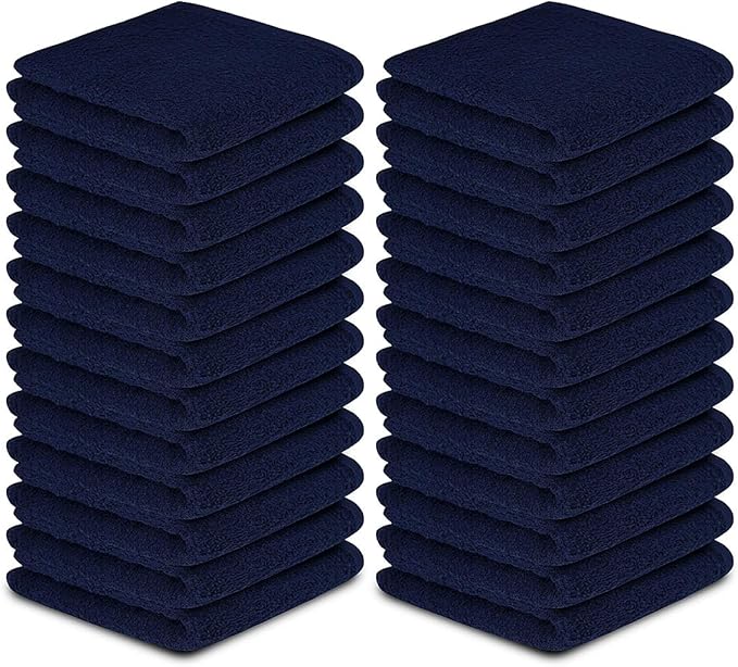 Softolle 100% Cotton Washcloths 24 Pack (12x12 Inches) Soft, Highly Absorbent Washcloth, Face Towels, Wash Cloths for Face, Ring Spun, Bulk Pack (Navy Blue)