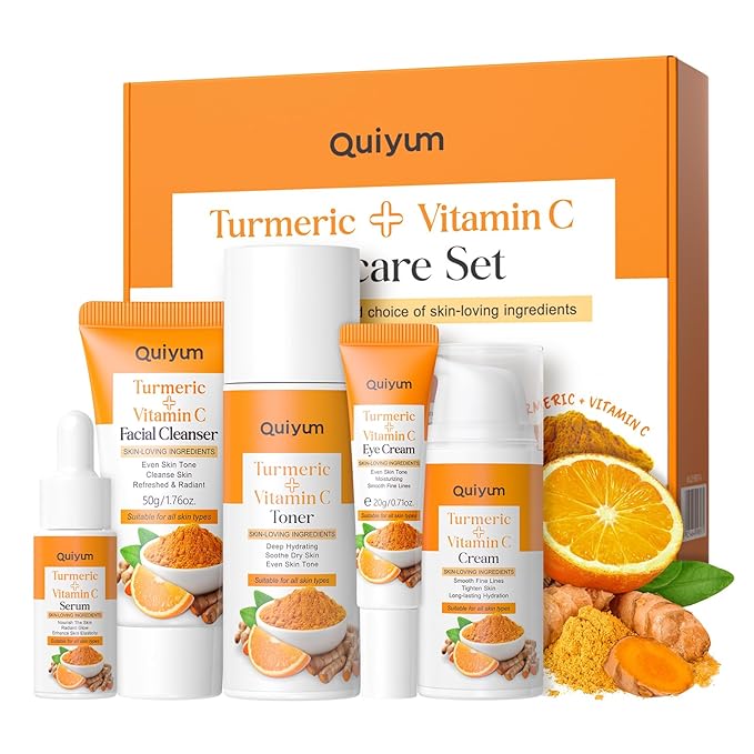 Skin Care Set, Turmeric Vitamin C Skincare Kits 5PCS - Beauty Skin Care for Women, Facial Skin Care Routine Set Kit, Dark Spot Remover for Face, Reduce Acne, for Oily Skin