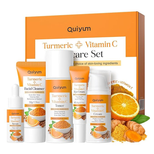 Skin Care Set, Turmeric Vitamin C Skincare Kits 5PCS - Beauty Skin Care for Women, Facial Skin Care Routine Set Kit, Dark Spot Remover for Face, Reduce Acne, for Oily Skin