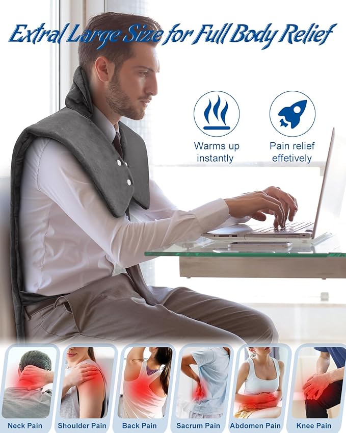 Heating Pad for Neck and Shoulders and Back Pain Relief, Electric Heat Pad for Full Body, Moist Dry Heat Options (Granite)