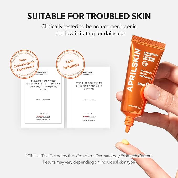 APRILSKIN Carrotene IPMP™ Clearing Solution || Quickly soothes troubled areas and helps clear blemishes | Formulated with BHA, AHA, Niacinamide & Zinc Oxide | Vegan, Cruelty-Free (0.67fl.oz.)
