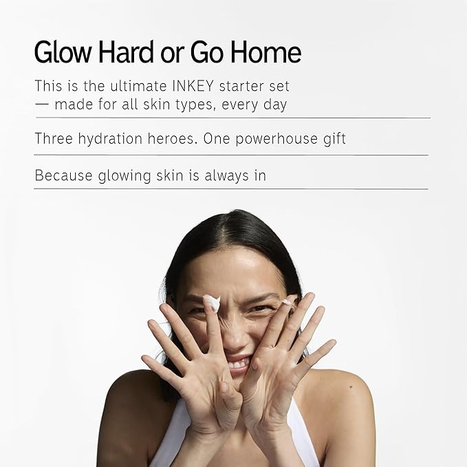 The INKEY List Glow Hard or Go Home Gift Set, Hydrating Cream-to-Milk Cleanser + Hyaluronic Acid Serum + Omega Water Cream, Skincare Trio for Healthy, Hydrated, Glowing Skin, Perfect Gift