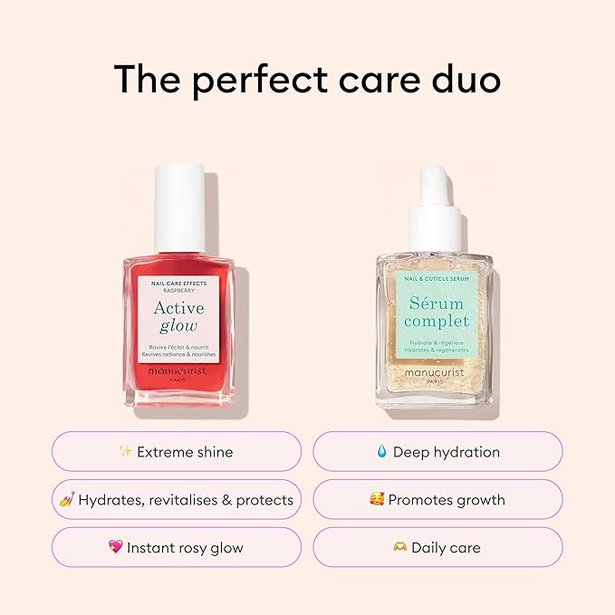 Manucurist Active Discovery Kit - Nail Care Set, Vegan & Made in France: 1 Nail File, 1 Nail Buffer, 1 Cuticle Remover, 3 Wood Cuticle Pushers, 1 Active Glow, 1 Serum - Christmas Gifts for Women